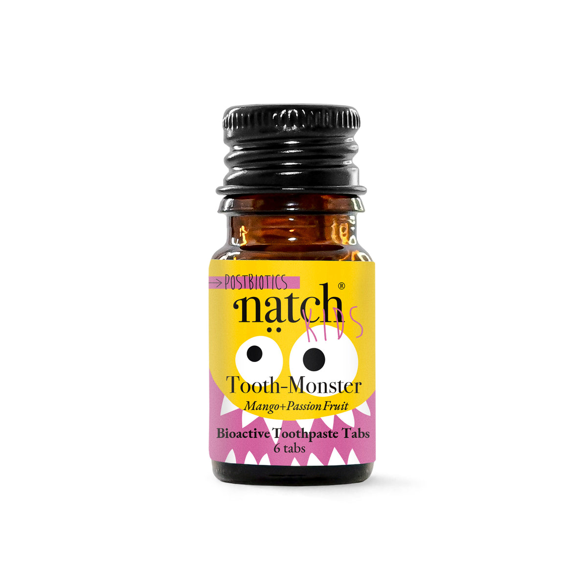Tooth Monster Mango, Passion Fruit & Guava | Travel-Size Mini Toothpaste Tabs with Postbiotics